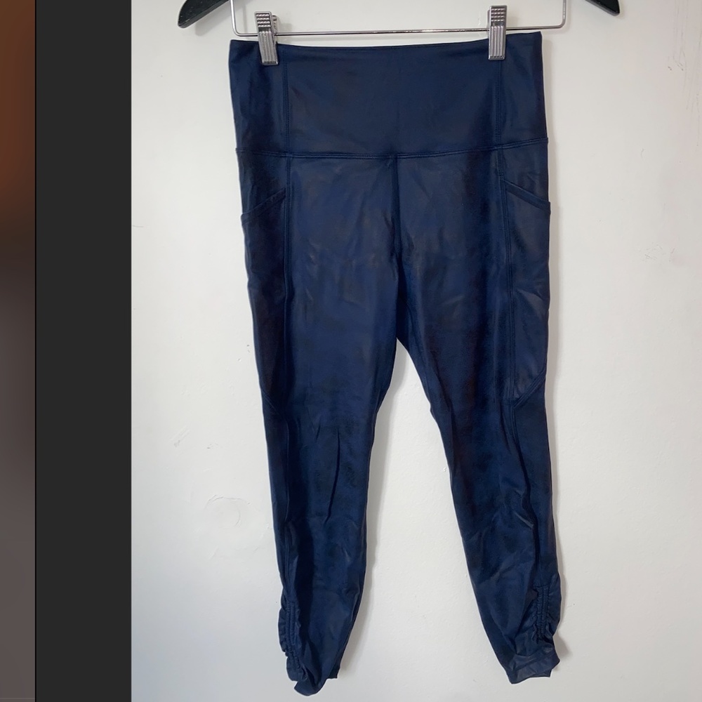 ZYIA Light N Tight High Rise Leggings Blue Metallic Size S / 4 (Ruching ankles)